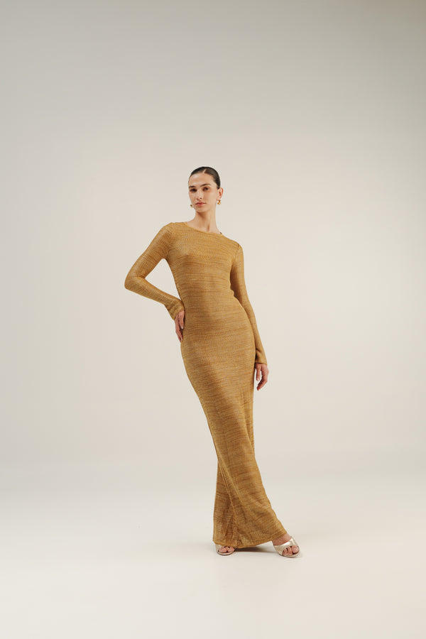 VESTIDO TABACO Y RON - GOLD